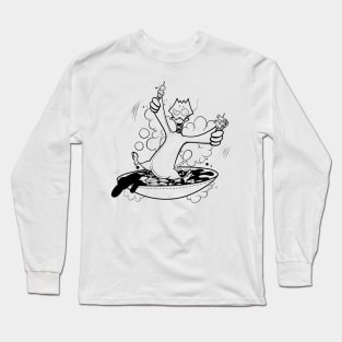 Funny chicken on pan ink-pencil illustration Long Sleeve T-Shirt